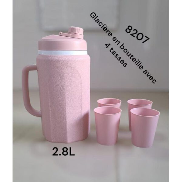 Glaçiere en bouteille - 2,8litres + 4 tasses - Rose