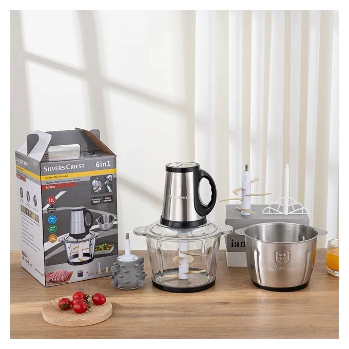 Hachoir 6 a 1 à Viande et Legumes Electrique Inox 3,5 Litres - 2 BOLES