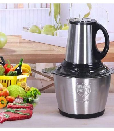 Hachoir à Viande Electrique - Inox - 2 Litres - Trancheuse à Tranches D'Oignons - Gris