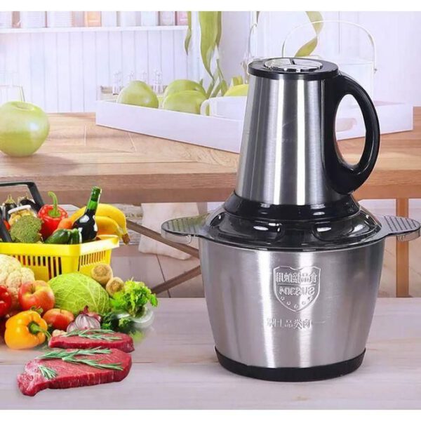 Hachoir à Viande Electrique - Inox - 2 Litres - Trancheuse à Tranches D'Oignons - Gris