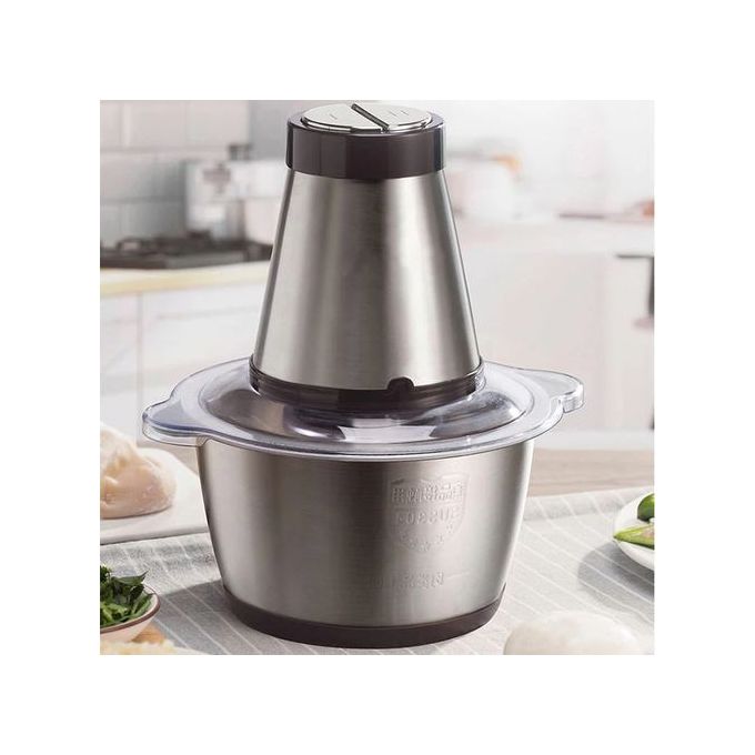 Hachoir à Viande Electrique - Inox - 2 Litres - Trancheuse à Tranches D'Oignons - Gris