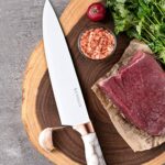 Juego de 9 cuchillos de cocina con mango agrietado blanco para cocina, juego de cuchillos de cocina antiadherentes ultra afilados con soporte acrílico, regalo para enamorados,...