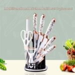 Juego de 9 cuchillos de cocina con mango agrietado blanco para cocina, juego de cuchillos de cocina antiadherentes ultra afilados con soporte acrílico, regalo para enamorados,...