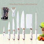 Juego de 9 cuchillos de cocina con mango agrietado blanco para cocina, juego de cuchillos de cocina antiadherentes ultra afilados con soporte acrílico, regalo para enamorados,...