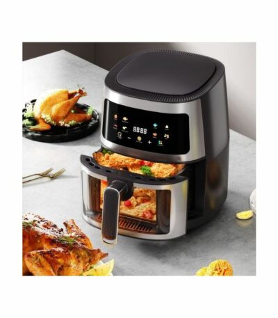 Large Capacity 8L Temperature Controlled Grill, Low Fat, Visible Electric Air Fryer - Black