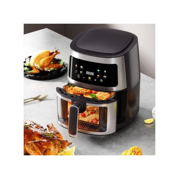 Large Capacity 8L Temperature Controlled Grill, Low Fat, Visible Electric Air Fryer - Black