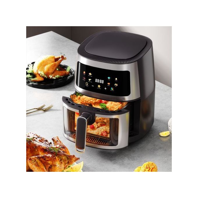 Large Capacity 8L Temperature Controlled Grill, Low Fat, Visible Electric Air Fryer - Black