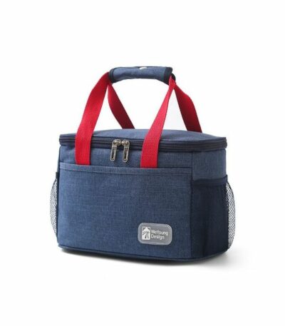 Large Portable Aluminum Foil Insulated Lunch Box - Navy Blue