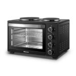 Mini Four Électrique Multifonction avec Plaque Chauffante - 28 Litres, 2600W - Noir - Compact et Puissant pour Cuisine Moderne
