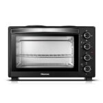 Mini Four Électrique Multifonction avec Plaque Chauffante - 28 Litres, 2600W - Noir - Compact et Puissant pour Cuisine Moderne