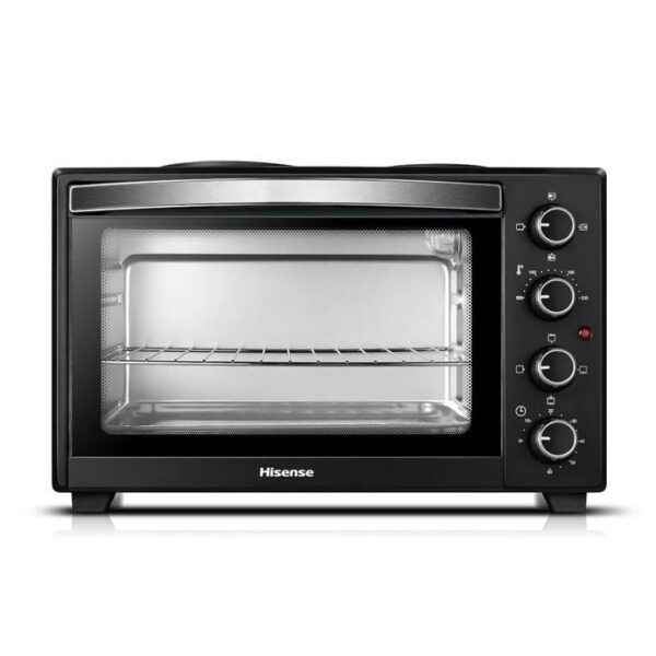 Mini Four Électrique Multifonction avec Plaque Chauffante - 28 Litres, 2600W - Noir - Compact et Puissant pour Cuisine Moderne