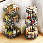 Organisateur de placard Support de rangement rotatif Supports d'assaisonnement de cuisine Tri de stockage de bouteilles d'assaisonnement Support de rangement amovible...