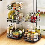Organisateur de placard Support de rangement rotatif Supports d'assaisonnement de cuisine Tri de stockage de bouteilles d'assaisonnement Support de rangement amovible...