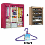 Pack armoire 3 battants housse plus rangement chaussure 5 étagère plus lot de 10 citres