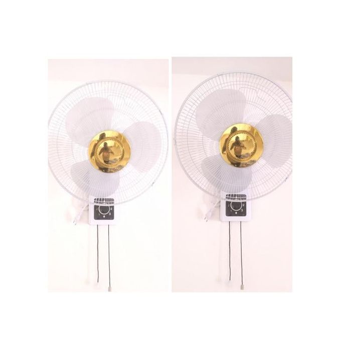 Pack de 2 Ventilateurs Mural - 16" Oscillation à 90 Degrés - Sans Télécommande - Blanc/Or