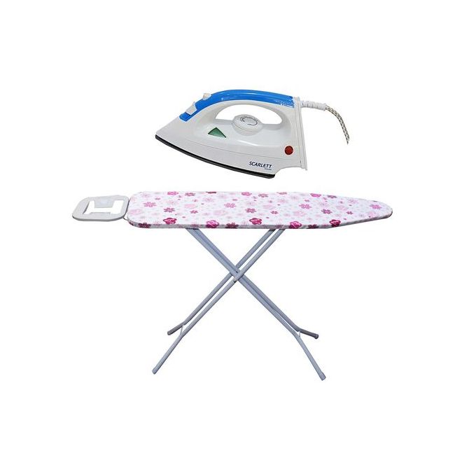 Pack : Fer à Repasser Electrique - 1200 W - Bleu Blanc + Table à Repasser Multicolore 110 cm