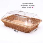 Panier à pain carré en rotin avec couvercle en acrylique