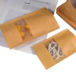 Paquet de 50pcs Sacs alimentaires 500g en papier kraft avec fermeture à glissière, réutilisables, sacs d'emballage alimentaire en papier kraft avec fenêtre transparente