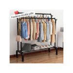 Penderie Pour Habits, Chaussures, Sacs, Porte-Vêtements À Double Pôle, Porte-Manteau Au Sol, Rail À Vêtements Pliant D'Intérieur,4 Crochets Grand Modele