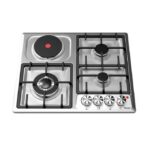 Plaque de Cuisson Encastrable Mixte - 4 Feux (3 Gaz + 1 Électrique) - Inox Durable - Modèle HOBF60FS