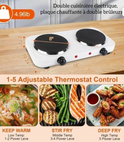 Plate Table de cuisson électrique plaque chauffante 2 feux blanc 2000w