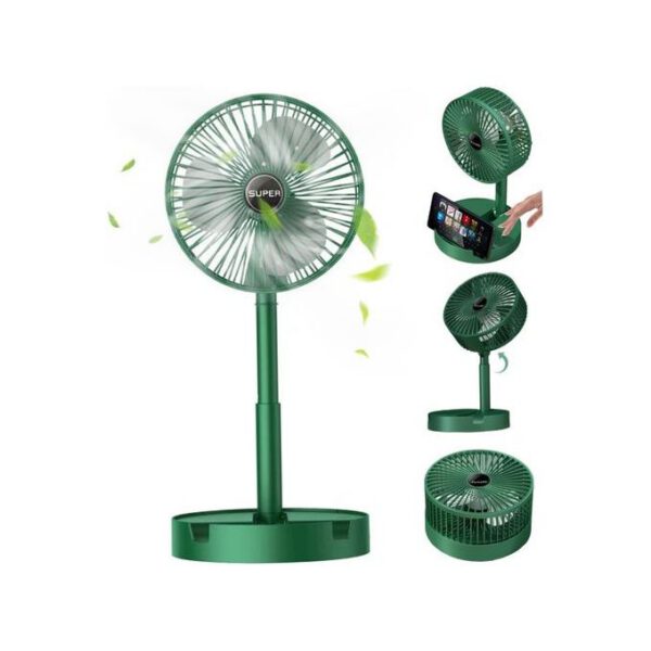 Portable Folding USB Rechargeable Fan 3 Speeds - Green
