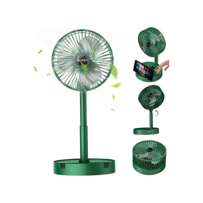 Portable Folding USB Rechargeable Fan 3 Speeds - Green