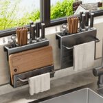 Porte-couteau + porte-planche à découper gobelet simple avec tige - Gris pistolet