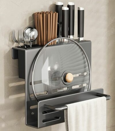Porte-couteau + porte-planche à découper gobelet simple avec tige - Gris pistolet