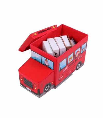 Pouf de rangement enfant voiture rouge