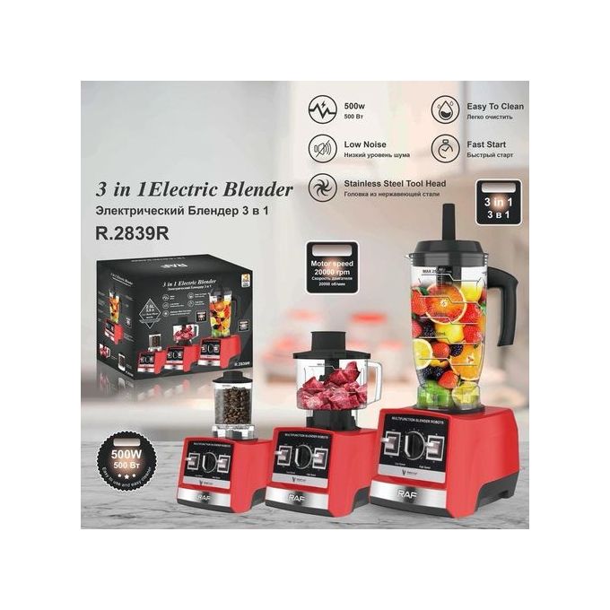 RAF Blender electrique 3 en 1 - mixeur de jus avec minuterie multifonction