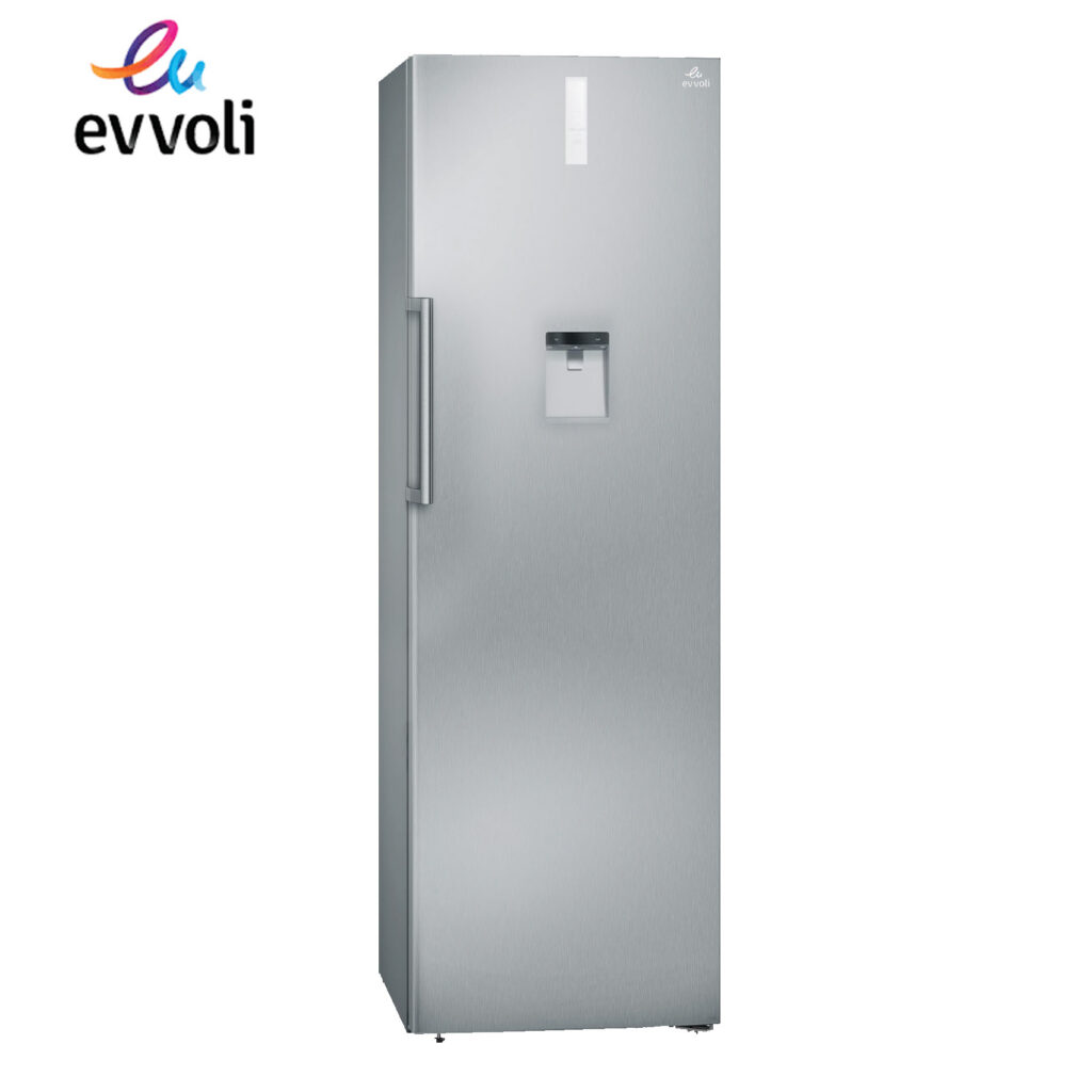 REFRIGERATEUR EVVOLI VERTICAL 1PORTE 8TIROIRS 390LITRES AVEC FONTAINE NOFROST GRIS EVRFMU390LS