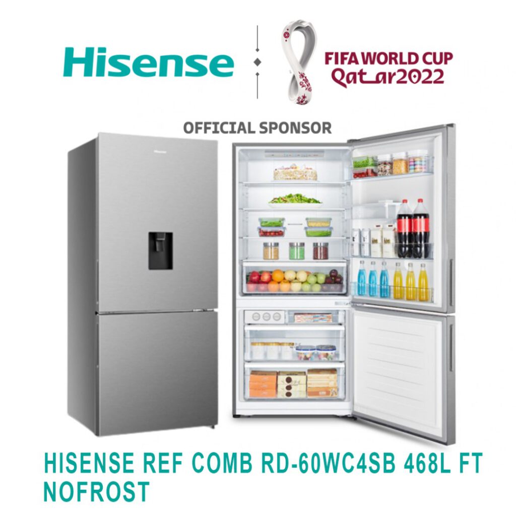 REFRIGERATEUR HISENSE COMBINE 3TIROIRS AVEC FONTAINE 468L NOFROST GRIS RD60WC4SB