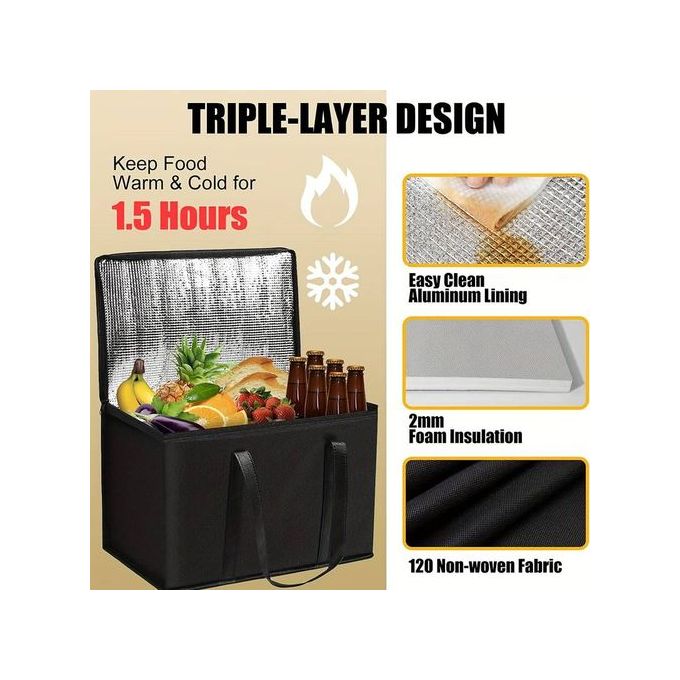 Sac à Lunch Portable, Sac Isolé En Papier D'aluminium Non Tissé Pour Véhicule, Sac Isotherme - Noir