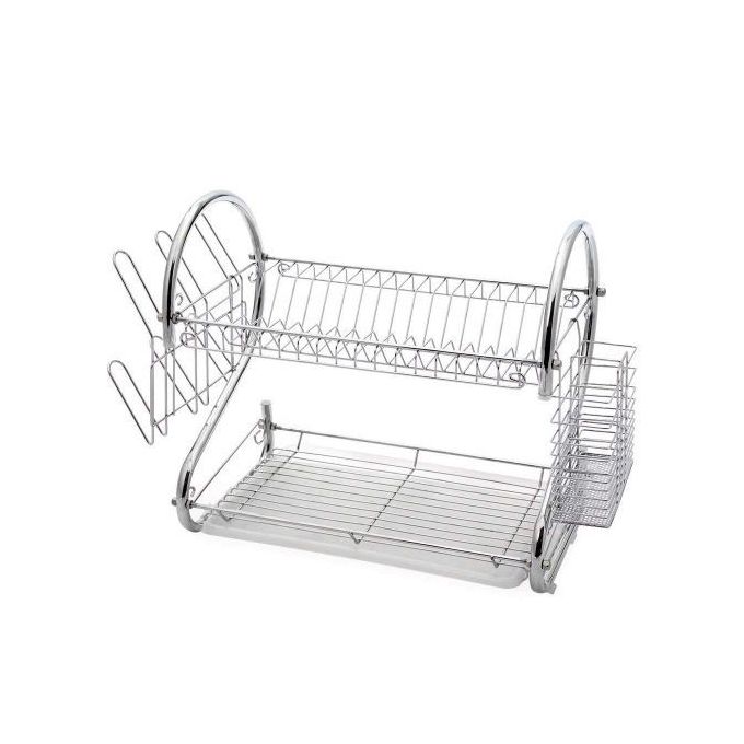 Séchoir à vaisselle à 2 Niveaux - Égouttoir - Acier chrome - Argenté