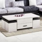 Table Basse Intelligente Multifonction 3 en 1 – Table Bureau + Table à Manger – Avec Rangement et 4 Chaises de rangement - Table ordinateur
