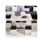 Table Basse Intelligente Multifonction 3 en 1 – Table Bureau + Table à Manger – Avec Rangement et 4 Chaises de rangement - Table ordinateur