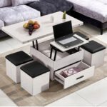 Table Basse Intelligente Multifonction 3 en 1 – Table Bureau + Table à Manger – Avec Rangement et 4 Chaises de rangement - Table ordinateur