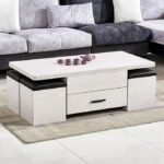 Table Basse Intelligente Multifonction 3 en 1 – Table Bureau + Table à Manger – Avec Rangement et 4 Chaises de rangement - Table ordinateur