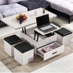 Table Basse Intelligente Multifonction 3 en 1 – Table Bureau + Table à Manger – Avec Rangement et 4 Chaises de rangement - Table ordinateur