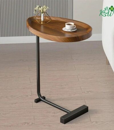 Table d'appoint ovale en forme de C en boit et metal -45 x 30 x 60 cm