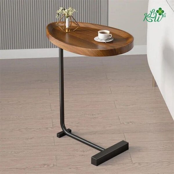 Table d'appoint ovale en forme de C en boit et metal -45 x 30 x 60 cm