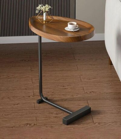 Table d'appoint ovale en forme de C en boit et metal -45 x 30 x 60 cm