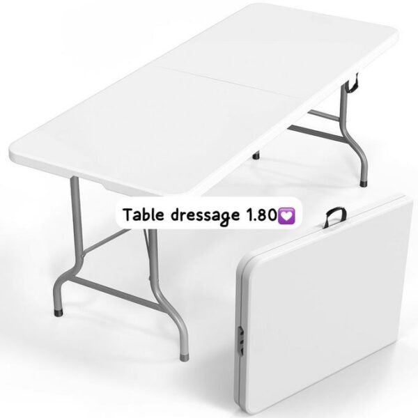 Table de jardin pliante 180x75xH74 cm Blanche Haute resistance Polypropylène Camping Réceptions