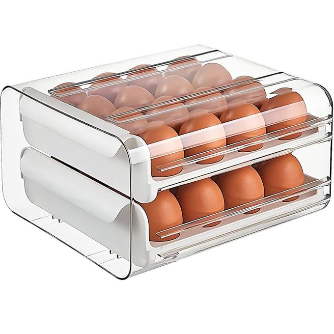 Tiroir de stockage d'œufs à 60 grilles pour réfrigérateur, support de stockage d'œufs transparent à double couche, boîte à œufs de cuisine peu encombrante, support de plateau à...