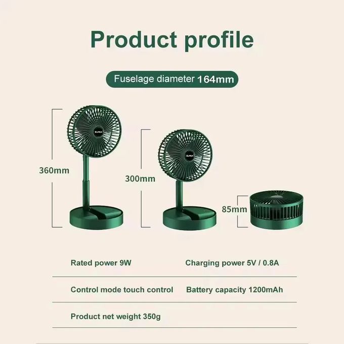 Ventilateur Portatif pliant télescopiques rechargeables USB avec boite cadeau V
