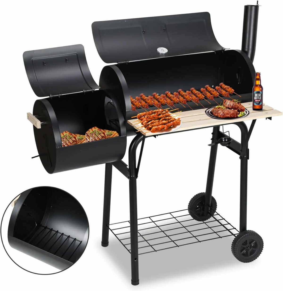 Barbecue Fumoir Charbon | Thermomètre & Cheminée | avec Étagères – Noir - Lenox Dakar Sénégal